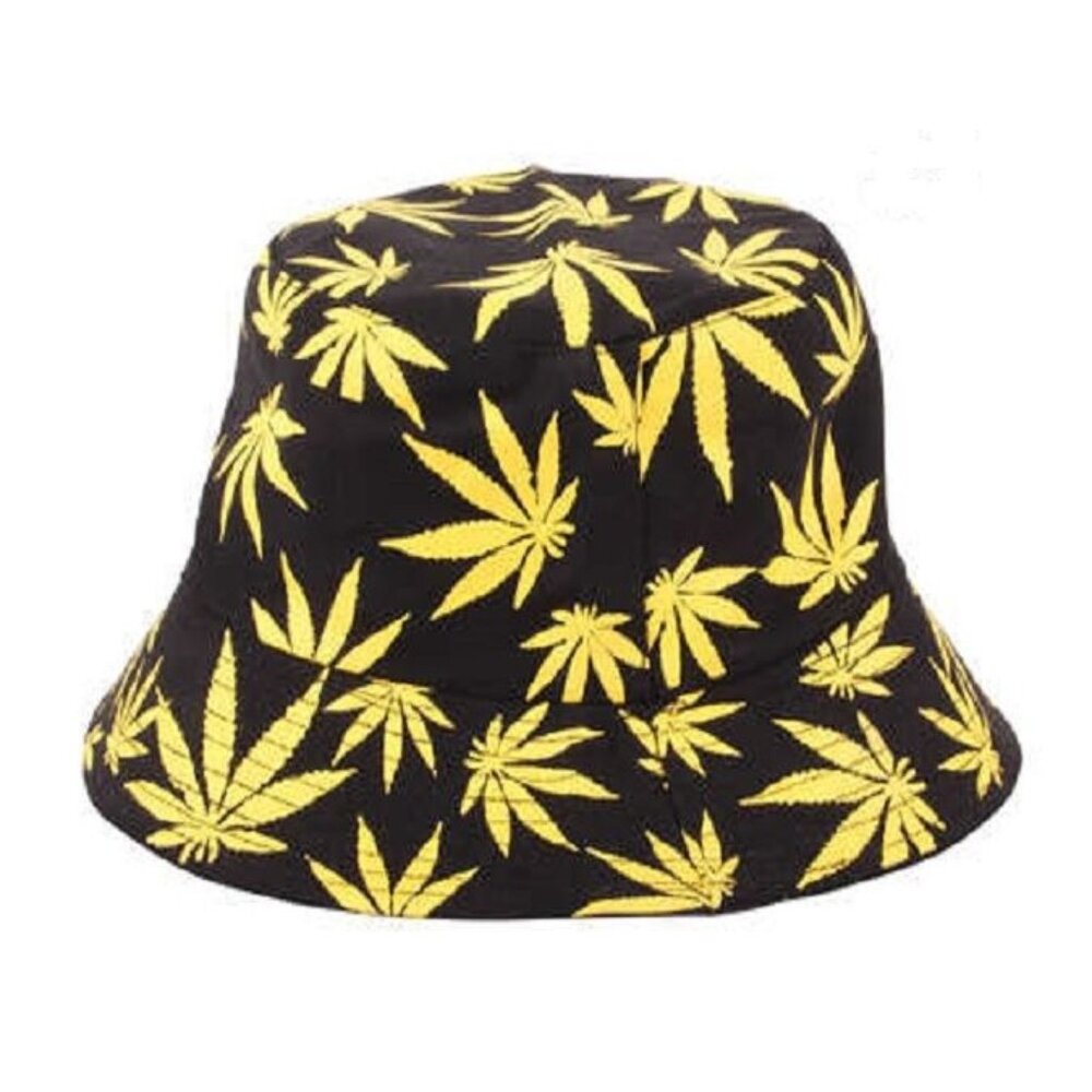 New Gold Pot Leaves Bucket Hat Adult One Size Summer Shade Weed Marijuana Leaf